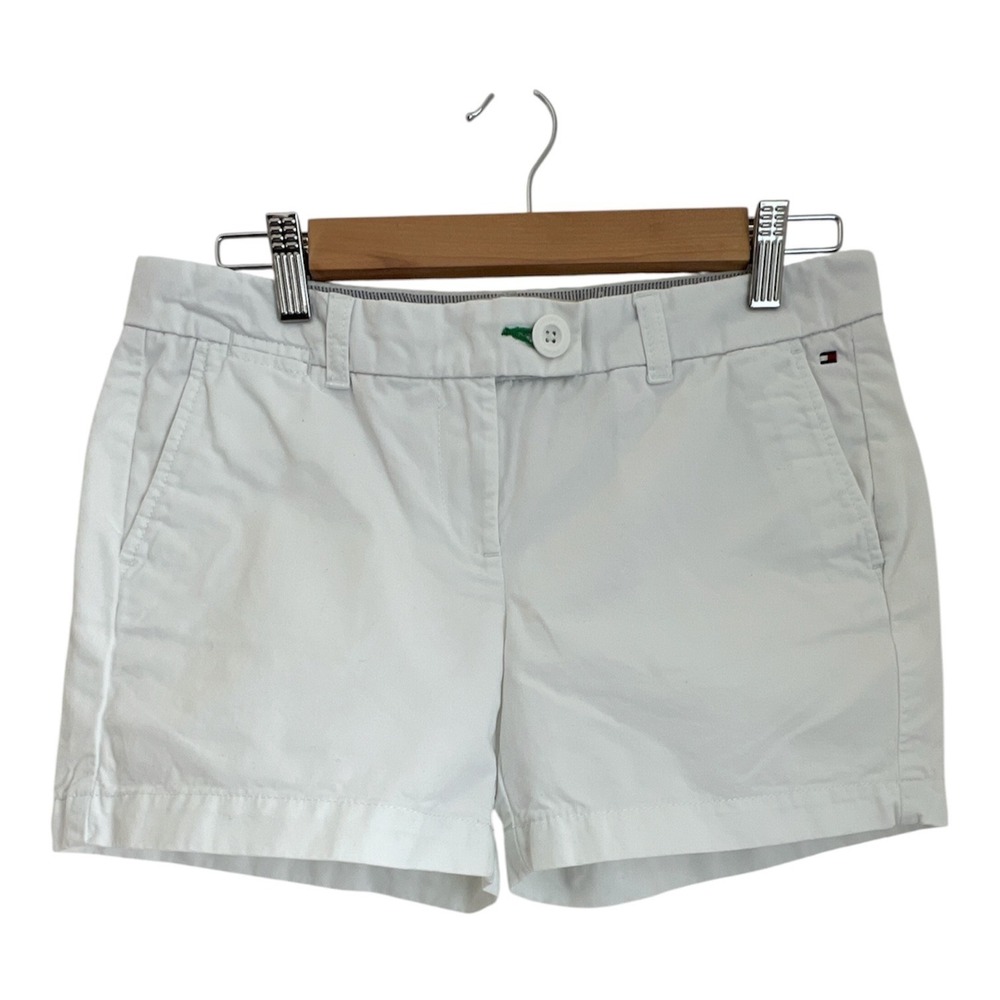 Tommy Hilfiger Shorts 4 Women White Chino Cotton Low Rise Flat Casual Midi Y2K